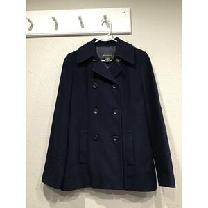 Eddie Bauer Wool Blend Double Breasted Peacoat Jacket Navy Blue Womens M Tall
